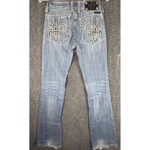 Miss Me Womens Size 27 (32L) JP5109 Boot Fleur‎ De Lis Distressed Bejeweled